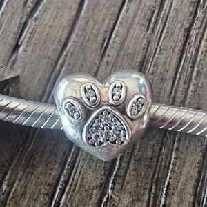 Pandora Silver Heart Paw Print Charm